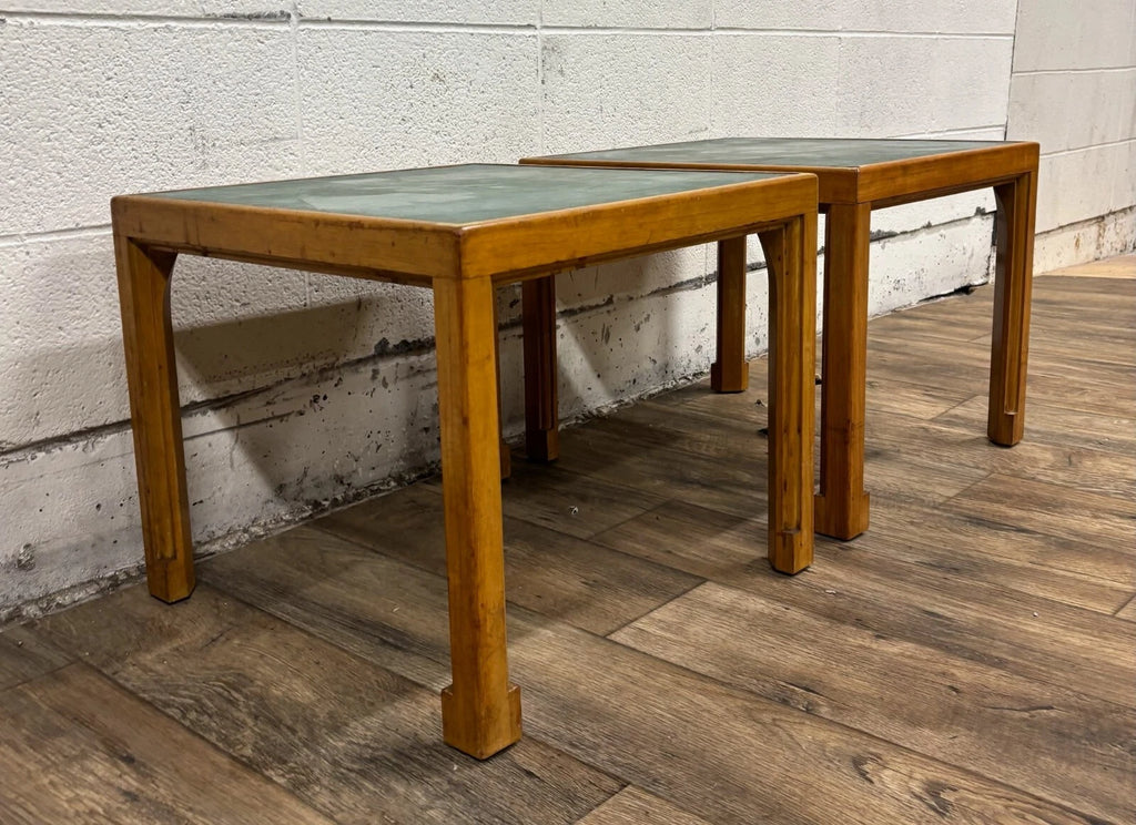Vintage Tommi Parzinger for Charak Green Leather Top End Tables Side Tables