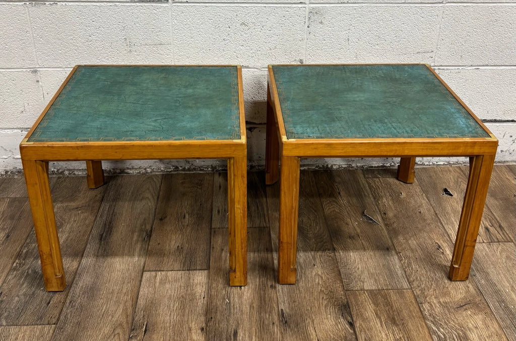 Vintage Tommi Parzinger for Charak Green Leather Top End Tables Side Tables