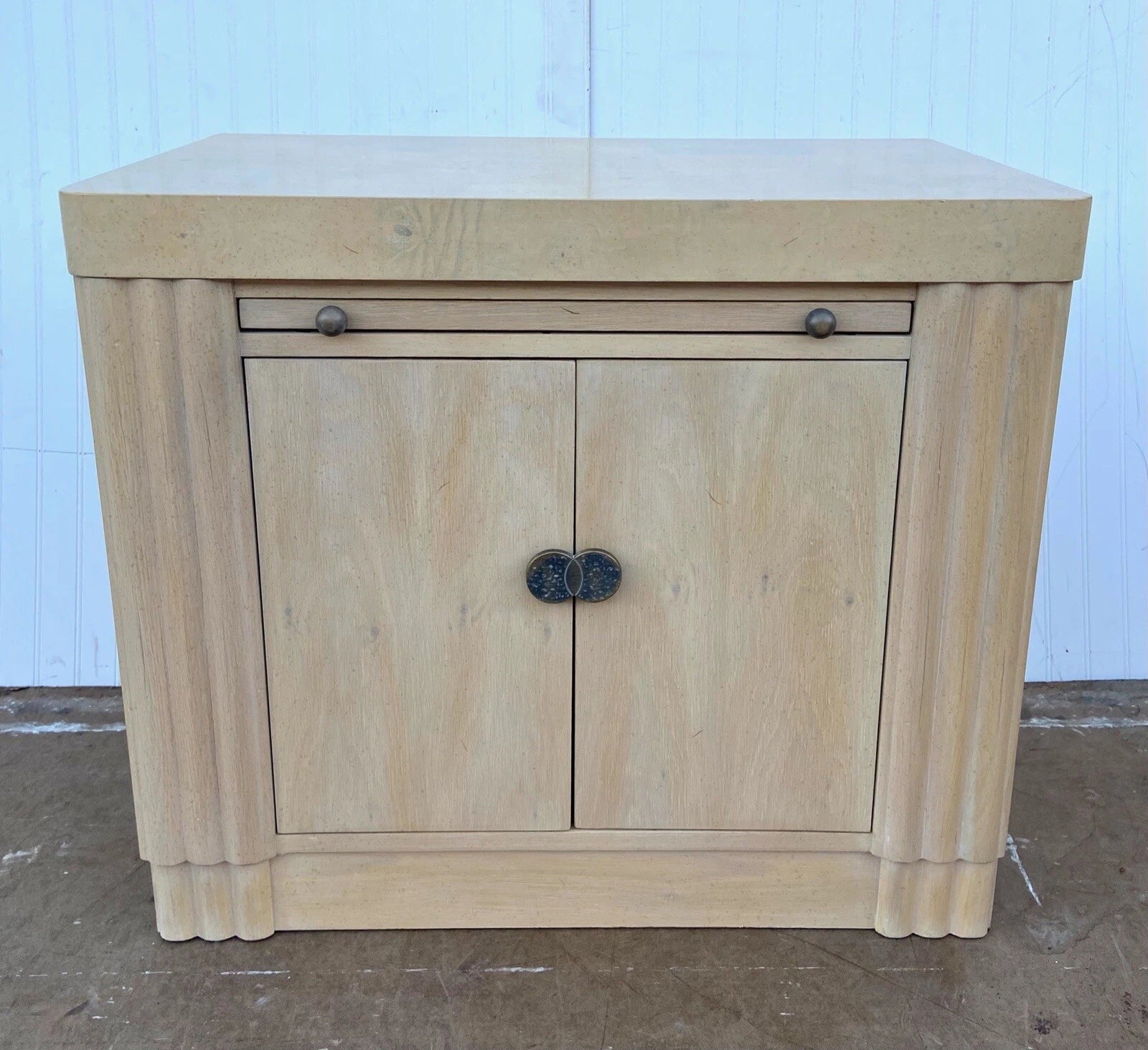Vintage Contemporary Art Deco Style Hickory White Cabinet Nighstand