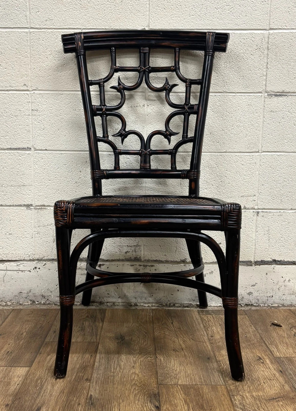 Pier 1 Chippendale Style Woven Rattan Fretwork Fret Dining Side Chair