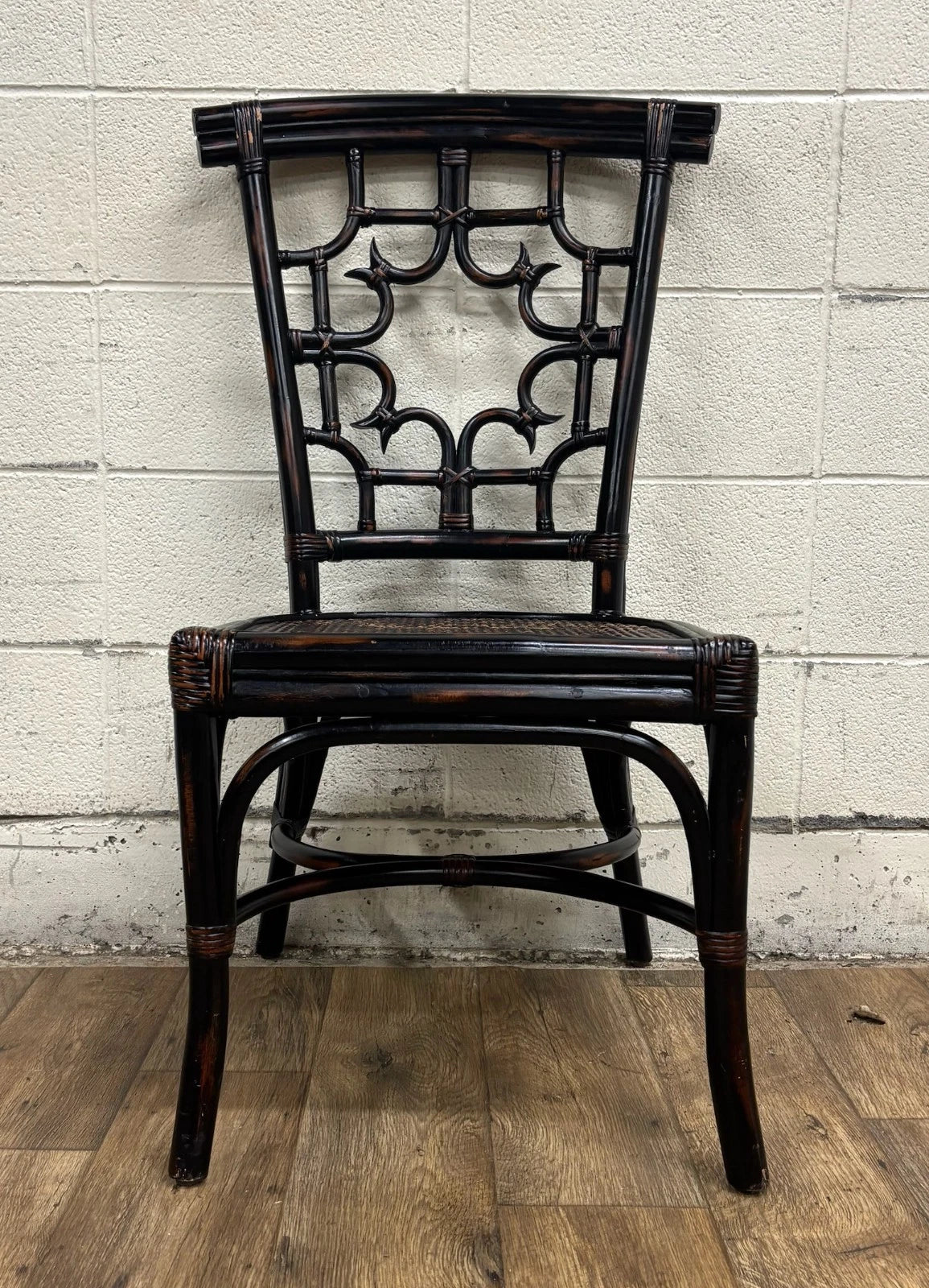 Pier 1 Chippendale Style Woven Rattan Fretwork Fret Dining Side Chair