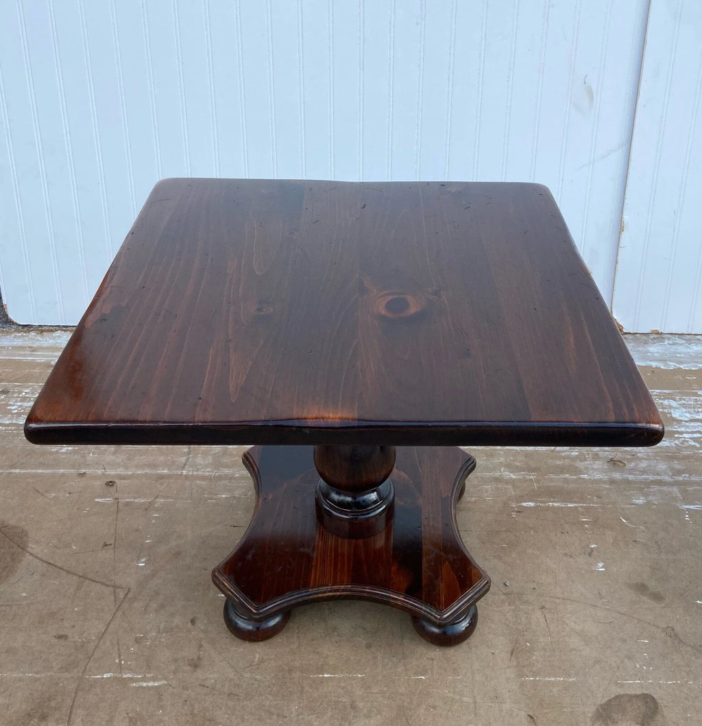 Vintage Ethan Allen Antiqued Pine Square Pedestal Cocktail Table #12-8054