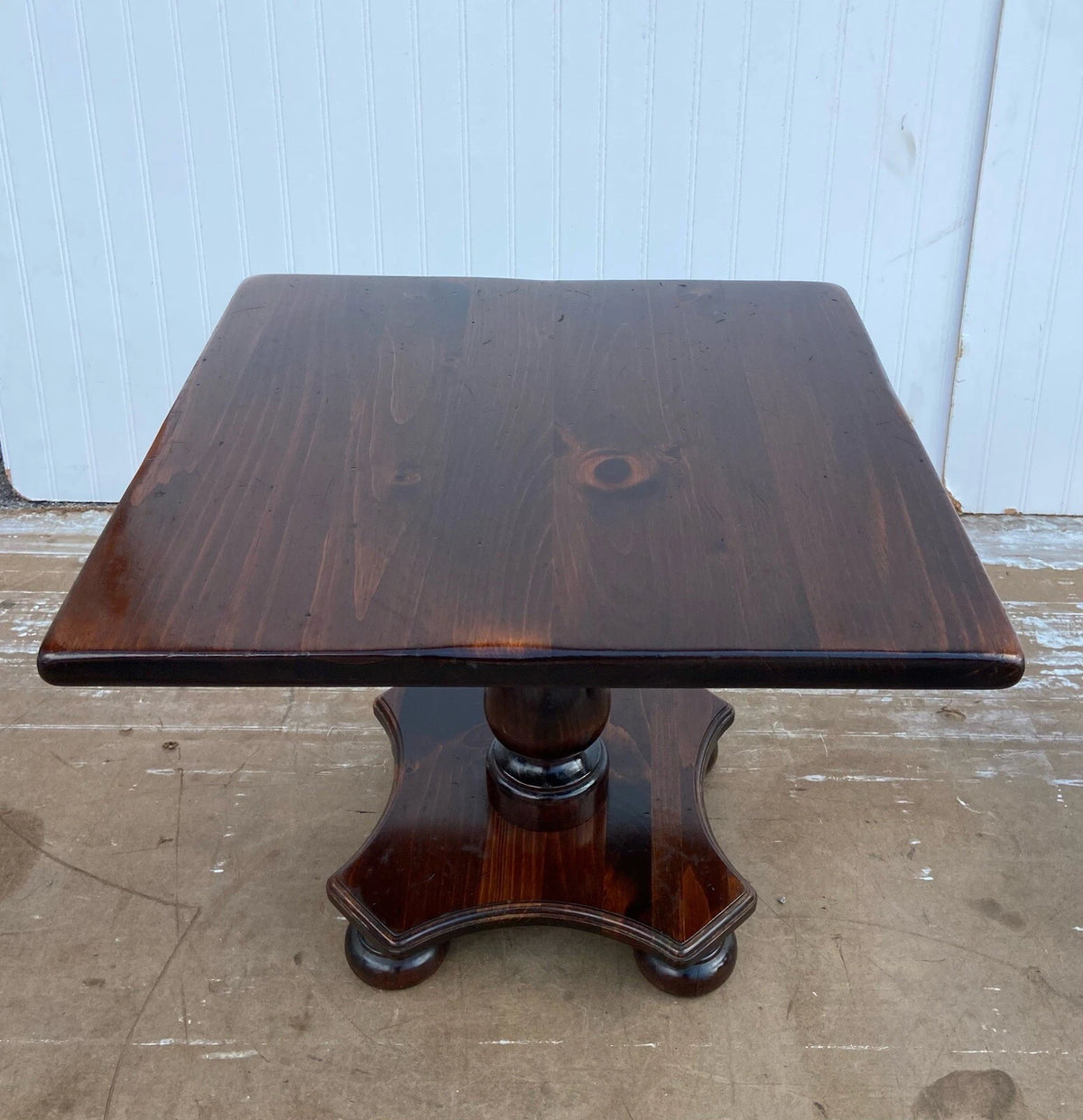 Vintage Ethan Allen Antiqued Pine Square Pedestal Cocktail Table #12-8054