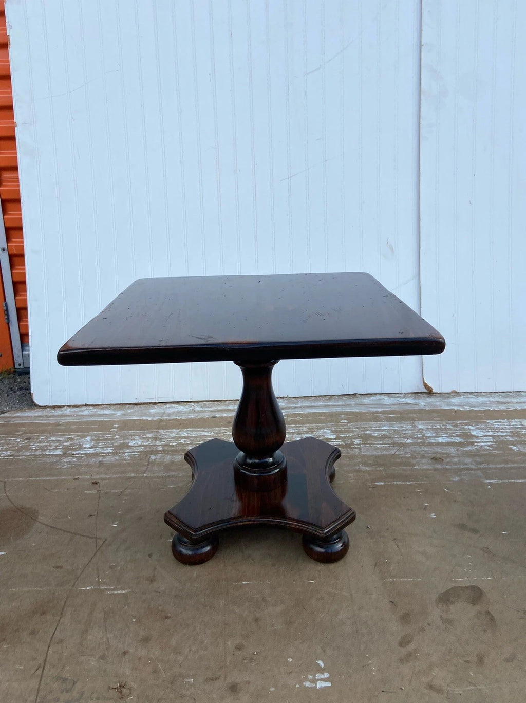 Vintage Ethan Allen Antiqued Pine Square Pedestal Cocktail Table #12-8054