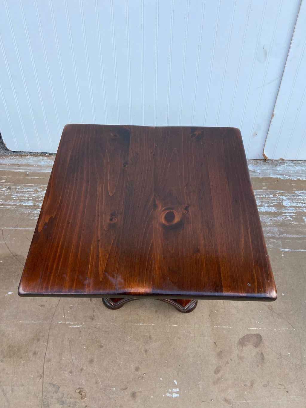 Vintage Ethan Allen Antiqued Pine Square Pedestal Cocktail Table #12-8054