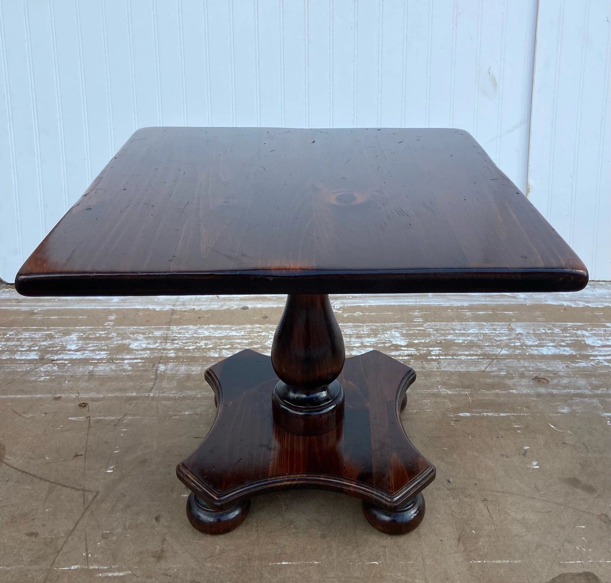 Vintage Ethan Allen Antiqued Pine Square Pedestal Cocktail Table #12-8054